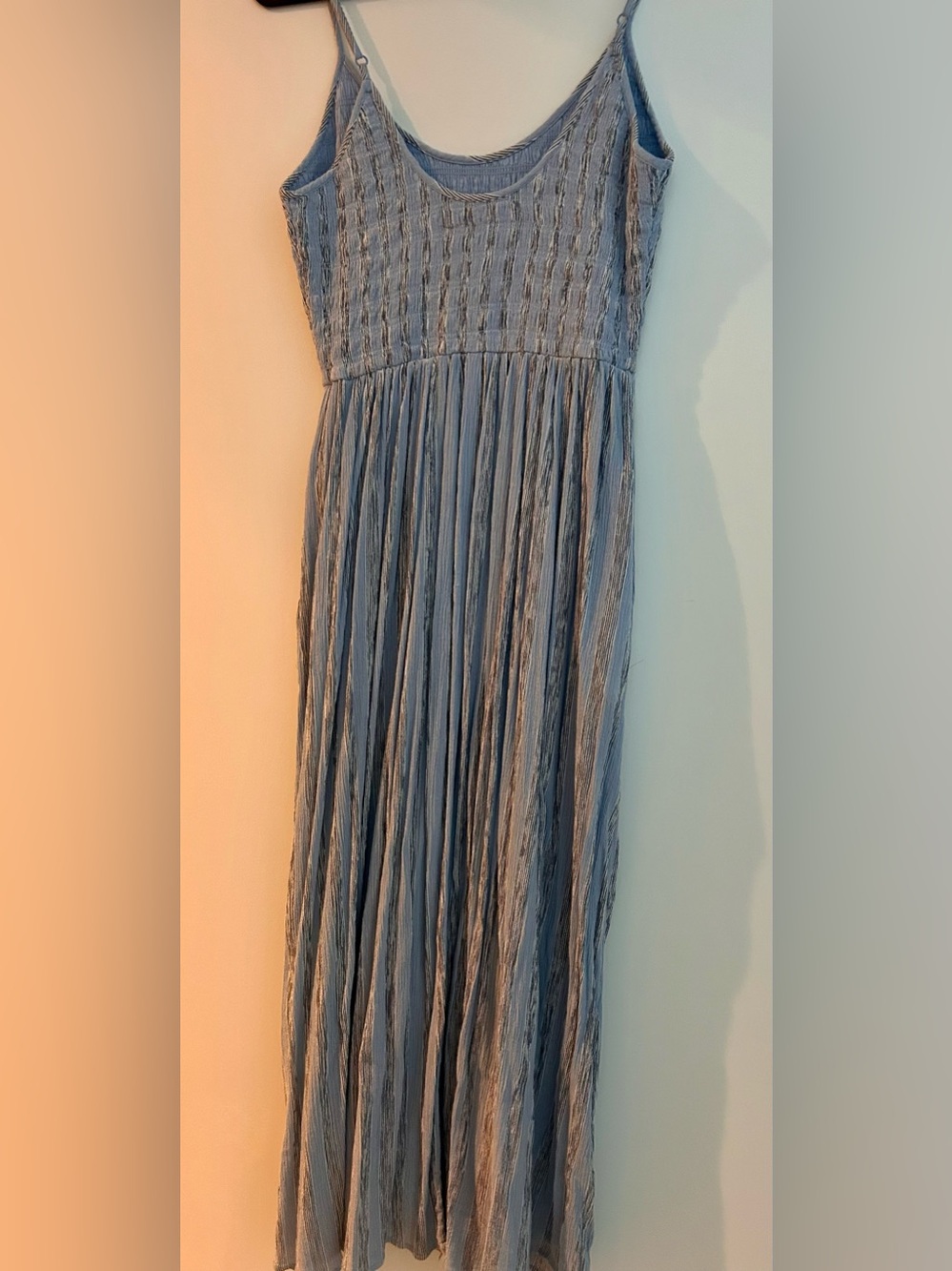 aerie Blue & White Striped Smocked Midi Dress - Picture 4 of 7
